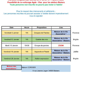Planning Janvier Béziers Image 1