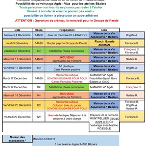 Planning Décembre Béziers Image 1