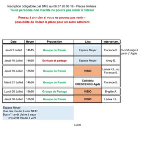 Planning Juillet AGDE SETE 20026 Image 1